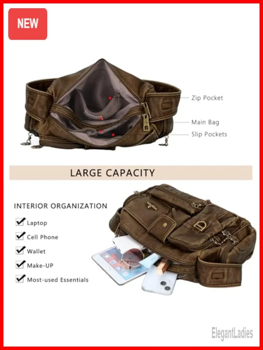 Vintage Hobo Shoulder Bag Women Crossbody Purse Faux Leather Adjustable Strap